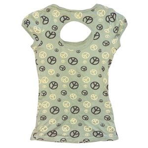 y2k vintage scoopneck keyhole graphic peace sign baby tee